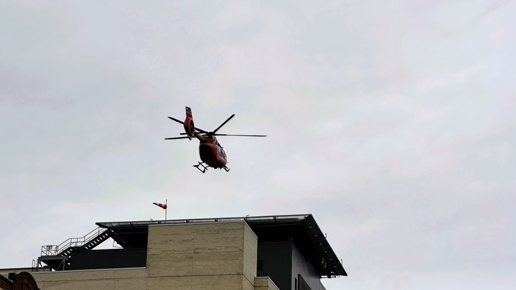 STARS helicopter landing on hospital rooftop